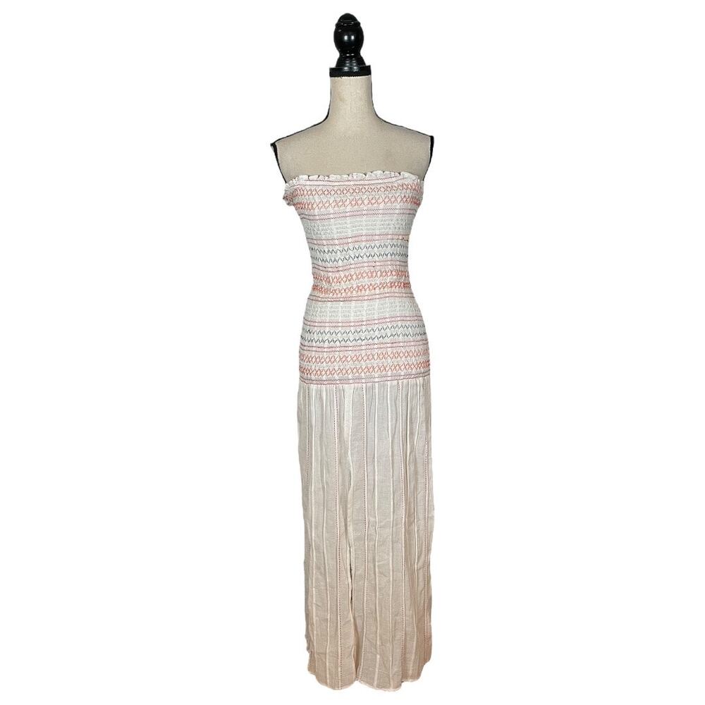 WHIM New York White Multi Striped Front Slit Smock Strapless Dress      Size: S